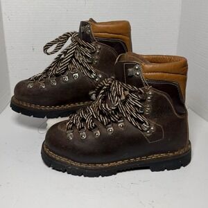 Colorado Vintage Leather Hiking Boots Made in Italy Vibram Mens 7 Womens 8 Brown